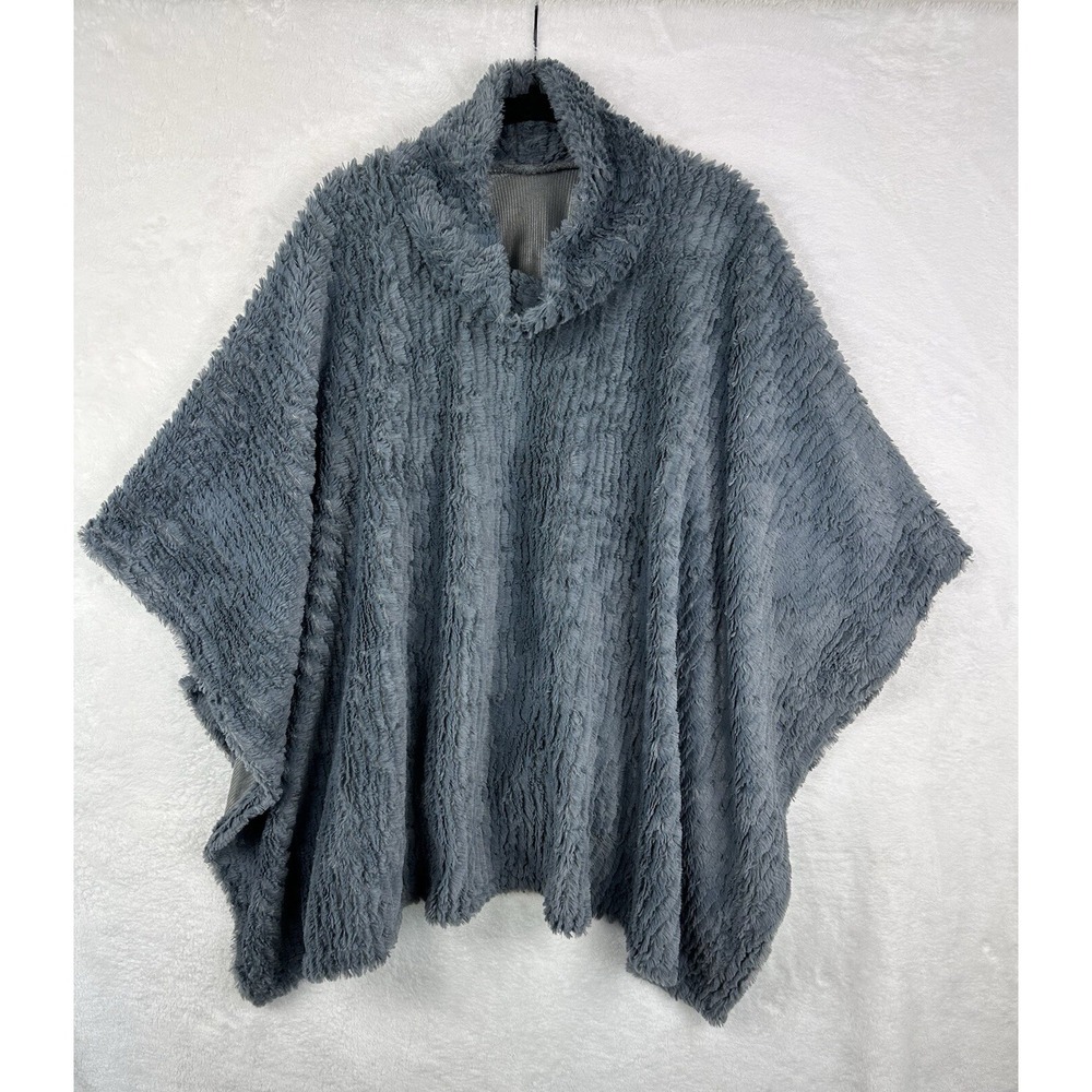 No Label One Size Gray Textured Faux Fur Cowl Turtle Neck Poncho Cape  M